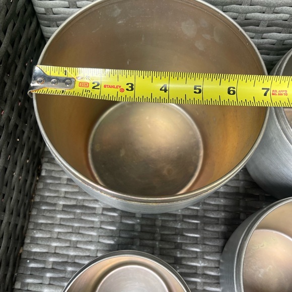 Vintage Aluminum 1960s 4 Canister Nesting Set w Rose Copper Lids MCM - Picture 3 of 8